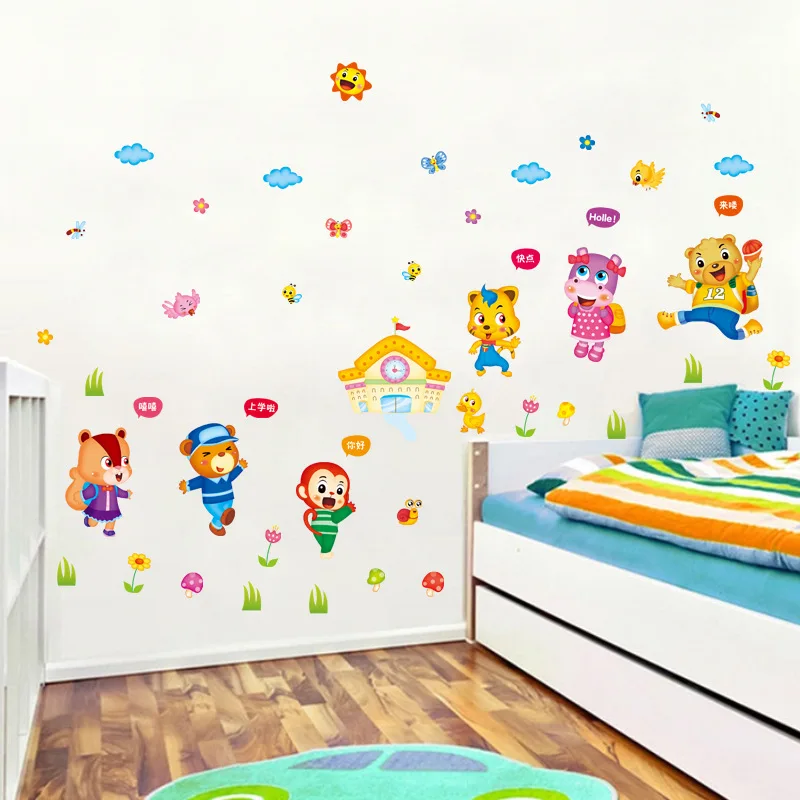 

Cartoon Animal Monkey Bear Tiger Stickers For Kids Rooms Boys Girls Children Bedroom Home Decoration