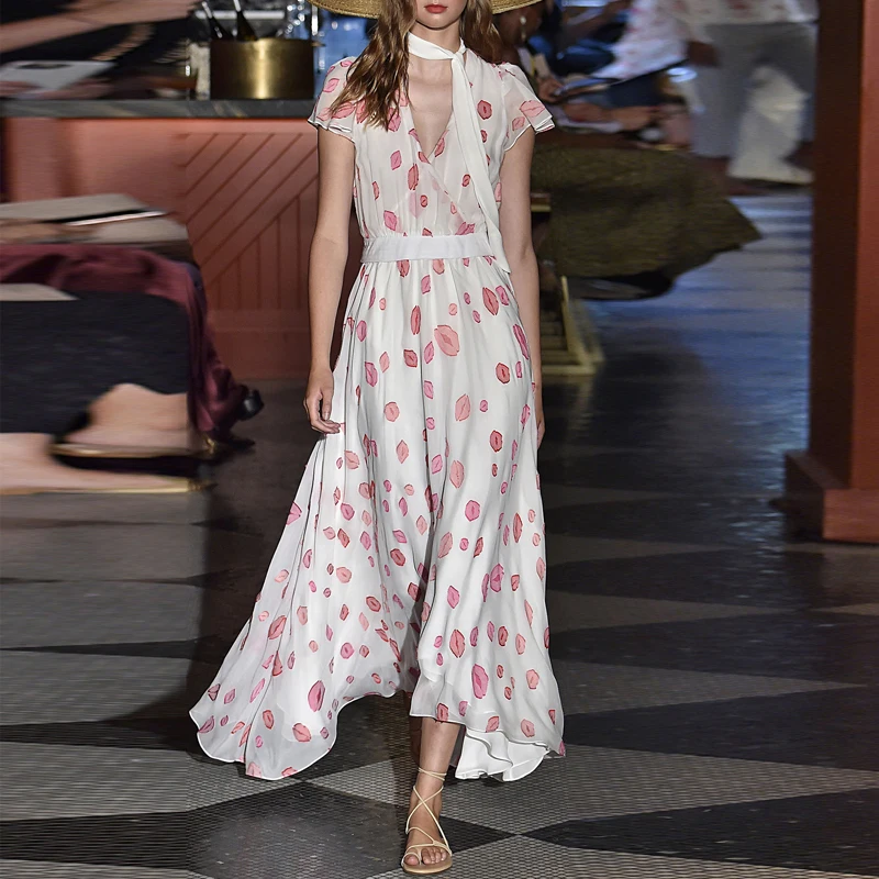 Vrouwen Jurk 2019 Zomer Elegante Hepburn 50s Vintage Runway Party Maxi Lange Jurk Korte Mouw Gedrukt Chiffon Jurk Longo festa Vrouwen Jurk 2019 Zomer Elegante Hepburn 50s Vintage Runway Party Maxi Lange Jurk Korte Mouw Gedrukt Chiffon Jurk Longo festa