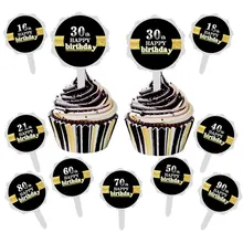 6 шт. DIY черный золотой торт Кекс Топпер 16 18 30 40 50 60 день рождения украшение для свадьбы дня рождения украшения торта инструменты