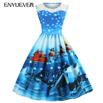 

Enyuever Plus Size Christmas Dress Womens Jurk Kerst Lace Vestidos Navidad Mujer Pin Up Elegant Xmas Party Vintage Dress Midi