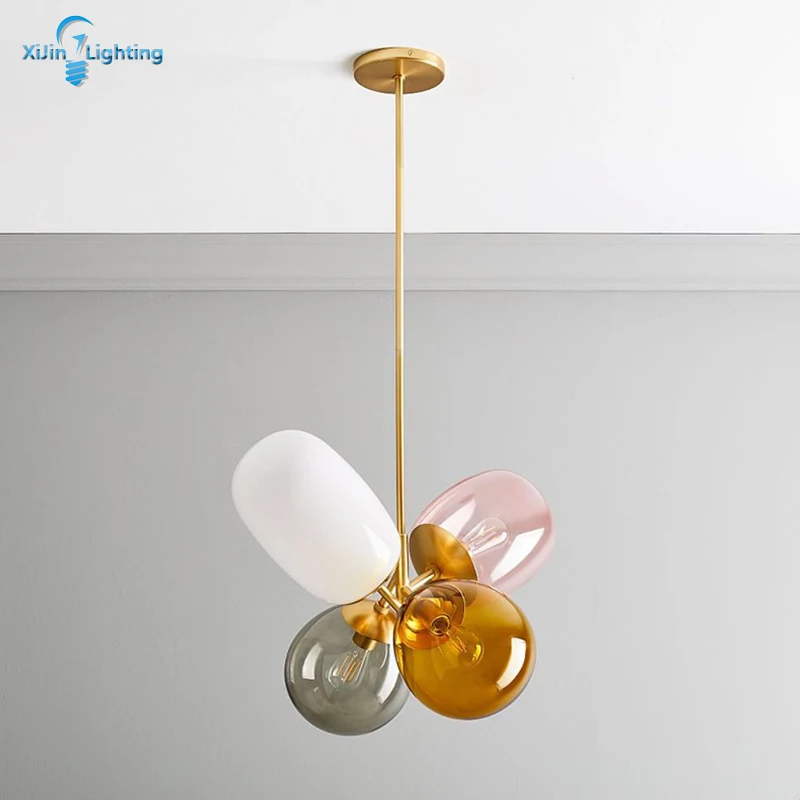 

Modern Hanging 4 Colors Glass Pendant Lamp Decor Lights Fixtures For Living Room Dining Room Colorful Glass Chandelier