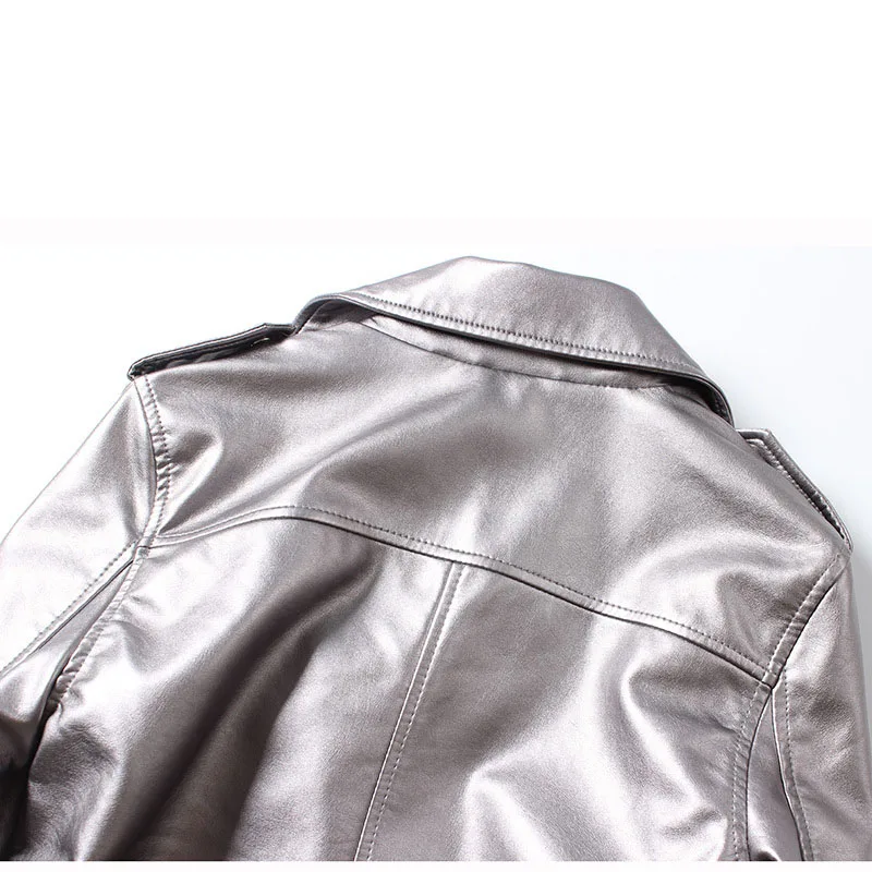 Very best  OLGITUM New 2019 Autumn Style Silver Female PU Washed Motorcycle leather belt Leather Jacket White 