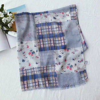 

sweet lolita scarf 2020 mori girls autumn spring Japanese style long plaid print patchwork neck scarf foulard femme