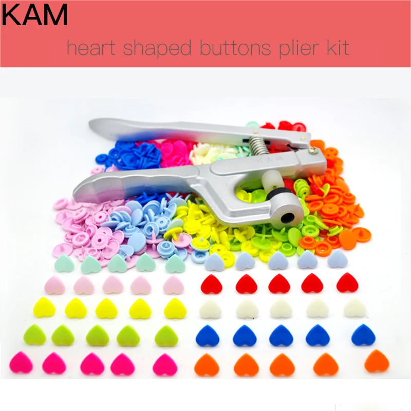 

{ 200sets 10 Colors mixed } KAM Brand Heart Shaped and one KAM Snap Pliers Glossy Plastic Snap Button Fastener buttons
