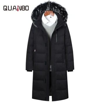 

2018 Winter Thick Warm Men's Down Jacket Men Casual High Quality X-Long Men Parka White Duck Down Coats Raccoon Hooded Outwear