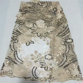 

Wholesale African French 3d Lace Fabric Yellow Color Nigerian Beaded Lace Fabric For Dresses Embroidered Tulle Fabric H277-1