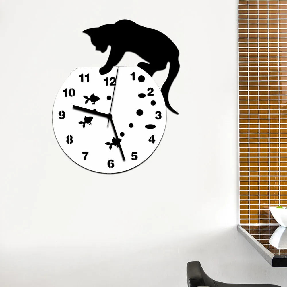 Gato travieso acrílico Reloj De Pared Reloj De diseño moderno decoración del hogar Reloj De Pared Pegatinas De Pared Reloj De Pared