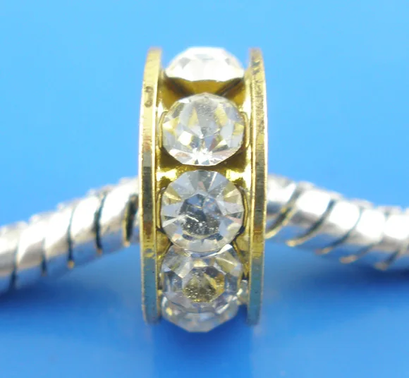 

DoreenBeads 10PCs Gold color Rhinestone Spacers Beads. Fit European Charm 11x4mm new