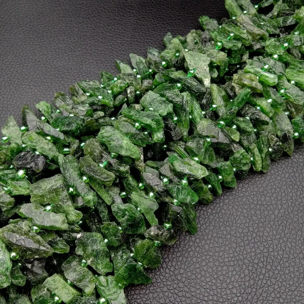 

Rough Matte Green Chrome Diopside Beads Irregular Large Chip Nugget 16.5"
