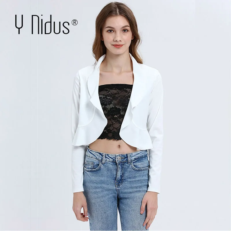 

Summer & Autumn White Blazer 2019 Women's Sheer Chiffon Shrug Open Front Bolero Cardigan Long Sleeve Ruched Jacket blazer femme