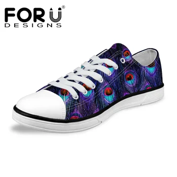 

FORUDESIGNS Leisure Men Low Canvas Shoes Male Animal Peacock Feather Printing Lace-up Vulcanized Shoes Breathable Zapatos Hombre