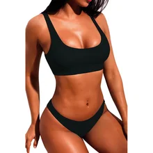 PLUSLAND стиль летние пикантные Для женщин спортивные бикини низкий воротник без рукавов жилет низкой талией Твердые Цвет из двух частей купальники