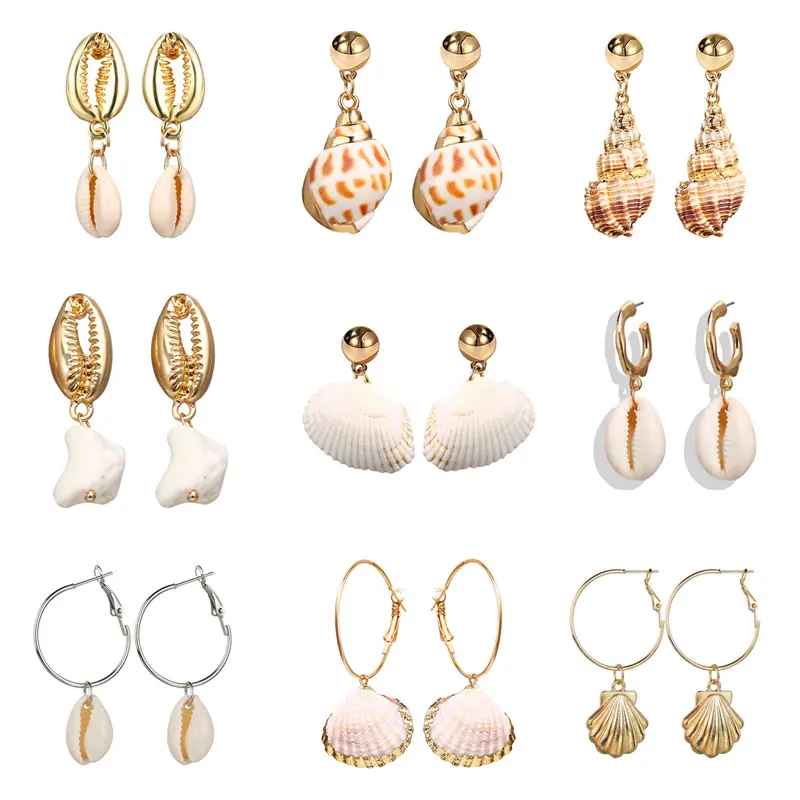 

Modyle 30 Styles Sea Shell Earrings For Women Gold Silver Color Metal Shell Cowrie Statement Earrings 2019 Summer Beach Jewelry