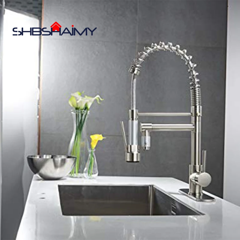 

Brushed Nickel Kitchen Sink Faucet Pull Out Down Sprayer Mixer Taps Bar Sink Faucets