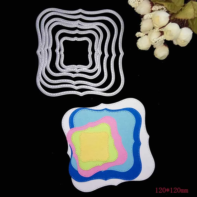 

6Pcs/set Wavy Square Frames Cutting Dies Stencils For DIY Scrapbooking Paper Cards Embossing Cut Dies 12x12cm