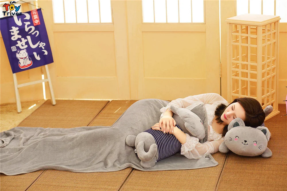 Cat Kitty Plush Cats Portable Toy Doll Baby Kids Shower Car Air Conditioning Travel Blanket Office