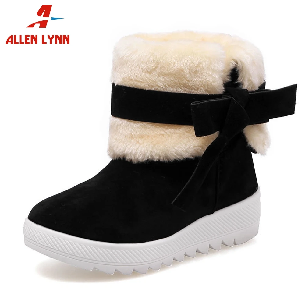 ALLENLYNN New Dropship Warm Platform Add Fur Booties Women 2020 Winter Turned Over Ankle Snow Boots non-slip Wedges Shoes Woman | Обувь