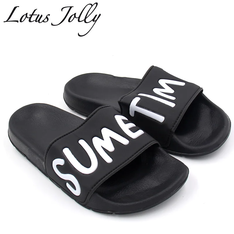 melhor Plus size 35 44 Mulheres Desliza Chinelos Em Casa Palavras Bonitas Macio Mulheres Verão Praia Sapatos Sandálias Mulher Flip Flops Sandalias