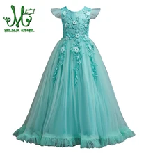 Свадебное платье с цветочным узором для девочек праздничное платье принцессы торжественное платье Детская одежда без рукавов для детей 6, 8, 10, 12, 14, 16 лет