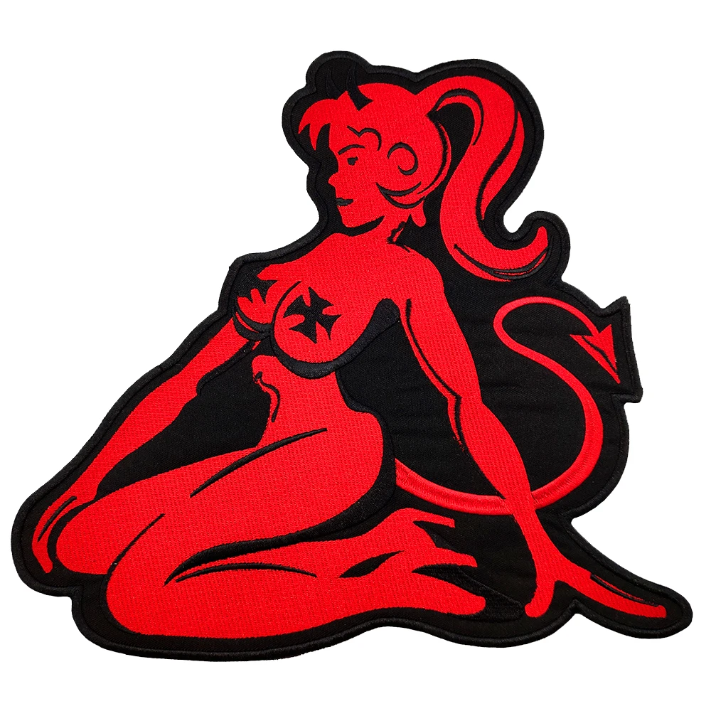 

SEXY RED DEVIL GIRL Patches Iron-On Embroidered Garment Accessories Biker Vest Funk Stickers Style Custom Patch for Clothing