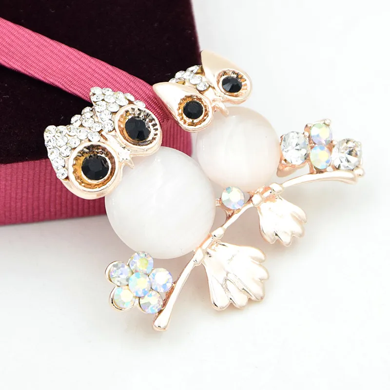 Opal Owl Brooches Mother with kids animal Crystal brooches pins women girls birds Clothes jewelry brooch buckles (7)