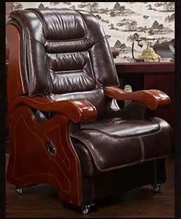 Натуральная кожа кресло. Твердой древесины четвероногий компьютерный стул. Исправлена подлокотник кожа Art Офис chair.028