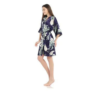 

Sexy Sleepwear Print Navy Blue Rayon Robe Women's Pajamas Sexy Bathrobe Dressing Gowns Women Bride Bridesmaid Wedding Robes