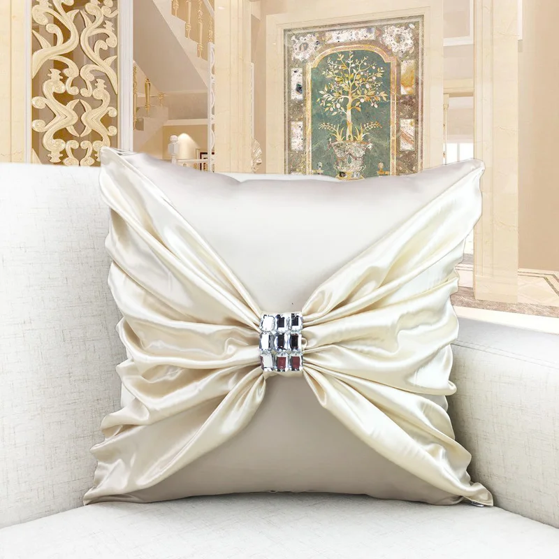 RUIYEE brand Luxury Pillow cases Diamond Bow Folds Soft Imitated Silk