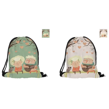 

Love Forever Printed Drawstring Backpack Valentine's Day Gift Bags For Couples Lovers Soft Pouch Backpacks 2 Pieces