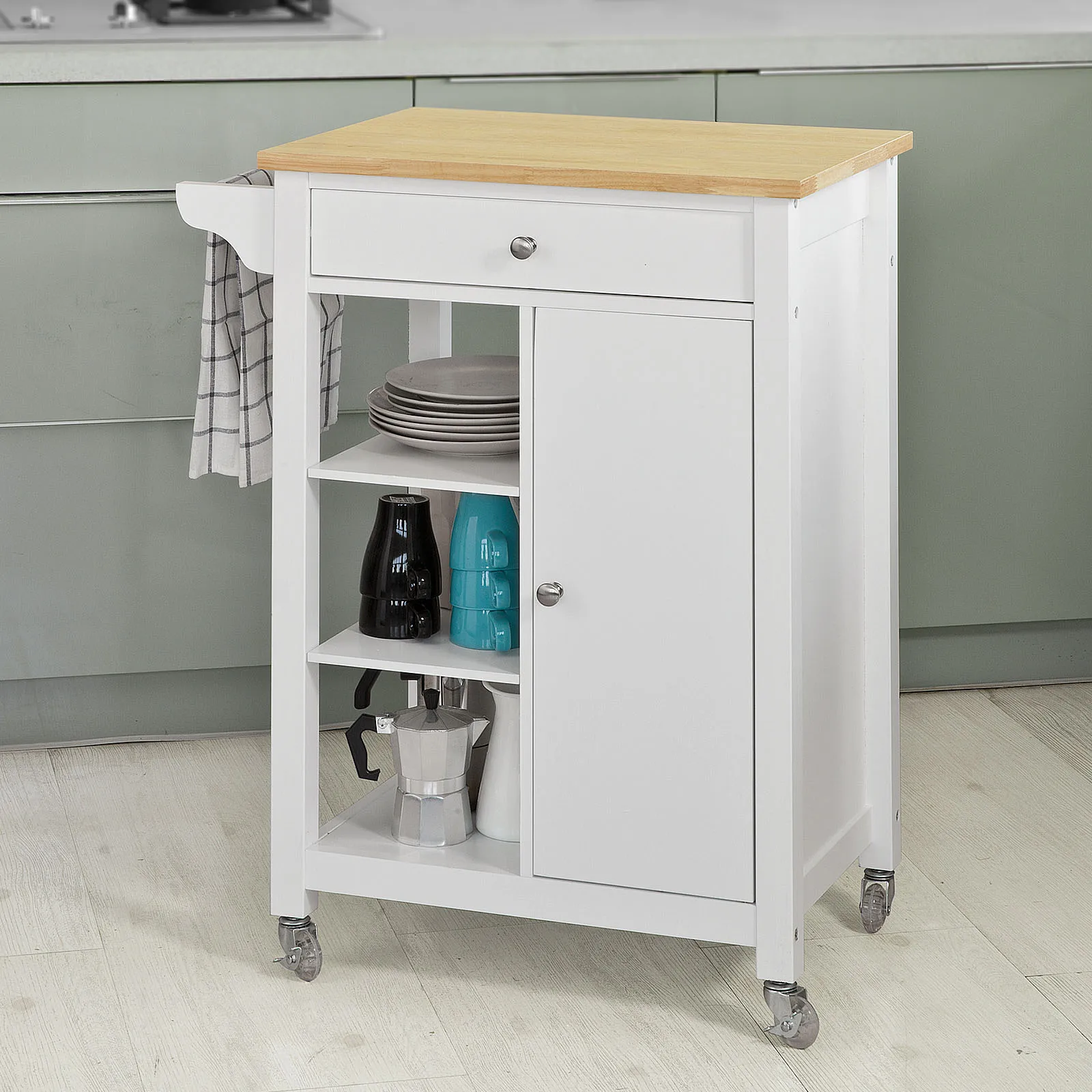 

SoBuy FKW46-WN Wooden Kitchen Trolley Serving Storage Trolley Cart with drawer