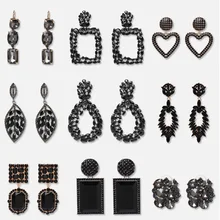 JUJIA модные черные висячие серьги с кристаллами для женщин элегантные свадебные длинные висячие серьги дизайн богемные ювелирные изделия