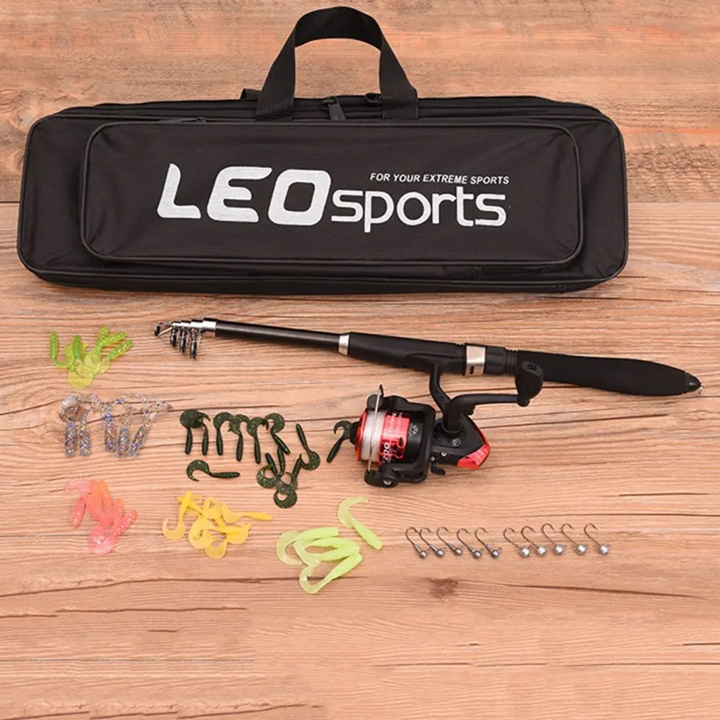 LEO Telescopic Fishing Rod Pole + Spinning Fishing Reel + Fishing Tackle Carrier Bag Case Fishing Rod Combo Gear Set