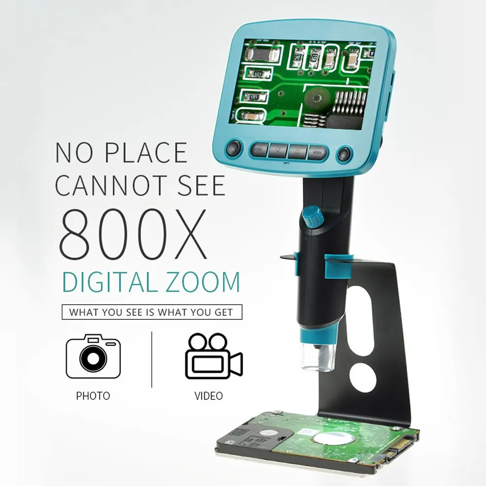 

800x USB Digital Microscope 4.3 Inch LCD 480*272 Resolution High Brightness 8 LEDs For Industry Soldering Identification Check