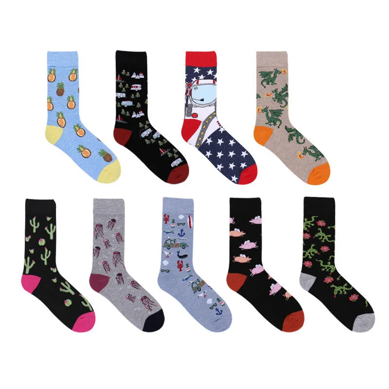 

Cute Cartoon Dinosaur Gecko Flying Pig Jellyfish Funny Hip Hop Personality Couples Popular Skateboard Socks Harajuku Skarpetki