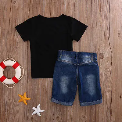 2 قطع طفل طفل الفتيان الملابس مجموعة أسود قصير كم t-shirt أعلى + الجينز مجموعة ملابس الاطفال ملابس قصيرة 2 قطع طفل طفل الفتيان الملابس مجموعة أسود قصير كم t-shirt أعلى + الجينز مجموعة ملابس الاطفال ملابس قصيرة
