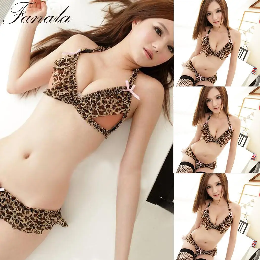 See Sexy V-Neck Sleeveless Set Leopard Through Women Open Lingerie Crotch See Sexy V-Neck Sleeveless Set Leopard Through Women Open Lingerie Crotch