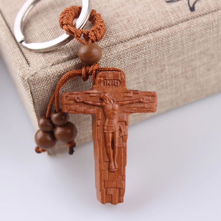 Christ cross Catholicism Cross Key Pendant Natural Wooden Lovers