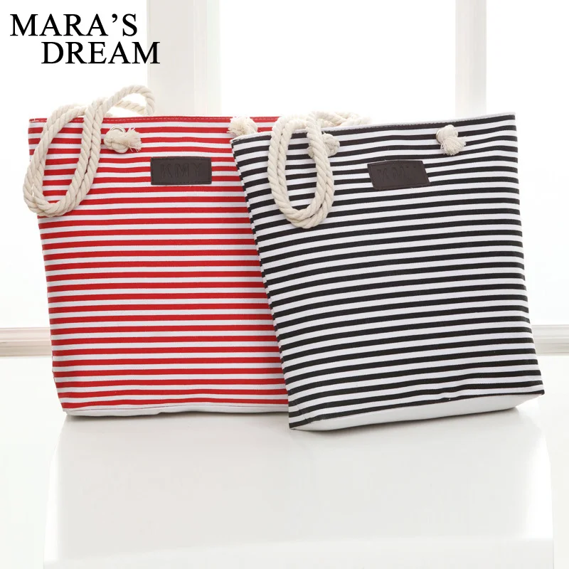 Mara's Dream Fashion Canvas Unisex Stripe Women Zipper Handbag Strap Coffee Shopping Bag Shoulder Bag Lady Bags