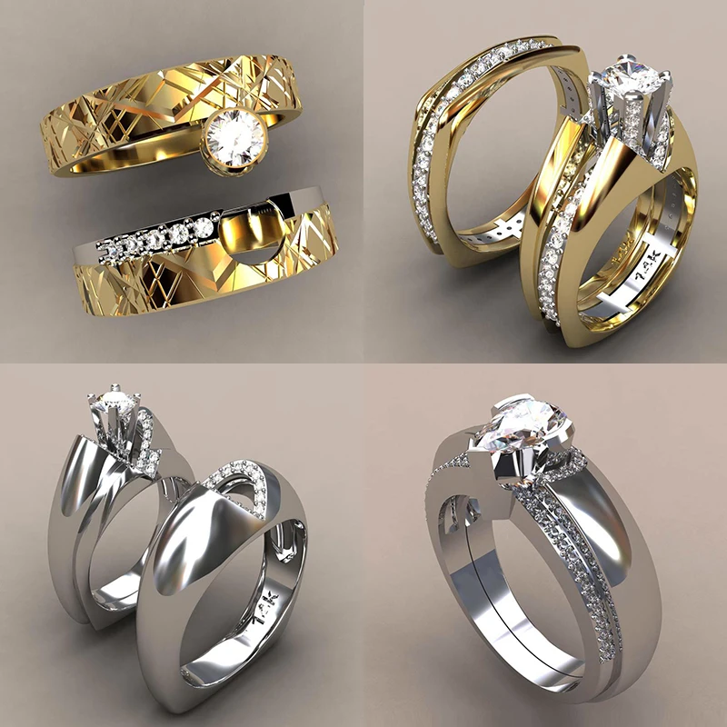 

Luxury Female Zircon Stone Ring Set Unique Style Crystal Silver Gold Color Bridal Ring Promise Engagement Rings For Women