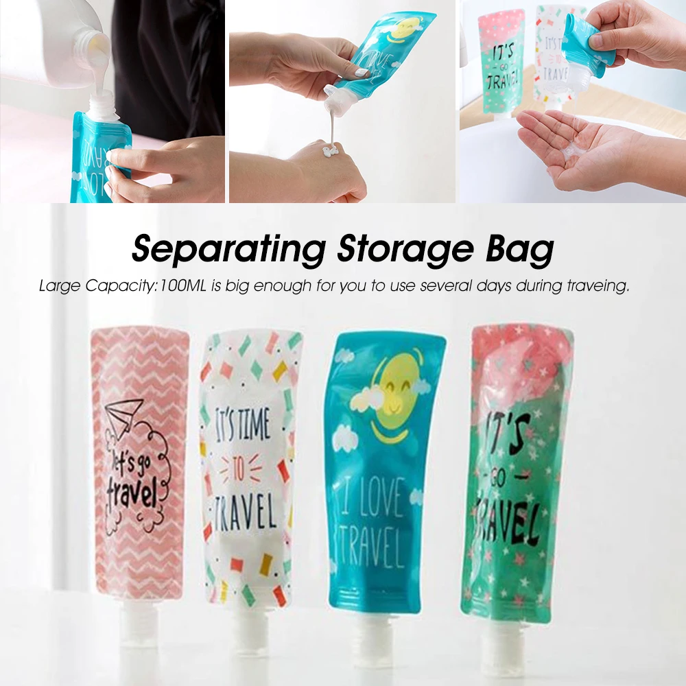 

100ml Mini Liquid Dispensing Bag Shampoo Storage Bag Candy Color Lotion Packing Bottles Squeeze Travel Makeup Container Portable