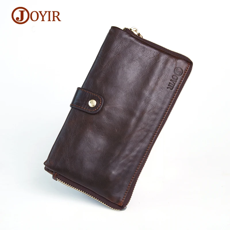 

JOYIR Brand Designer Oil Wax Genuine Leather Men Wallets Big Capacity Card Holder Long Male Wallet Clutch Men Coin Purse