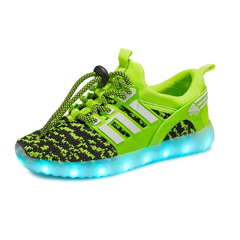 Размер 25-37 Дети led обувь для мальчиков девочек USB зарядное устройство Schoenen дети обувь Enfant светящиеся кроссовки с светильник подошва - Цвет: 1706-Green
