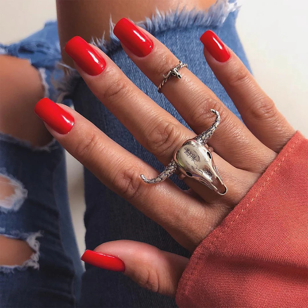 

New Punk Personality Women Fashion Retro Carved Silver Cow Head Ring Jewelry Personality Joint Ring