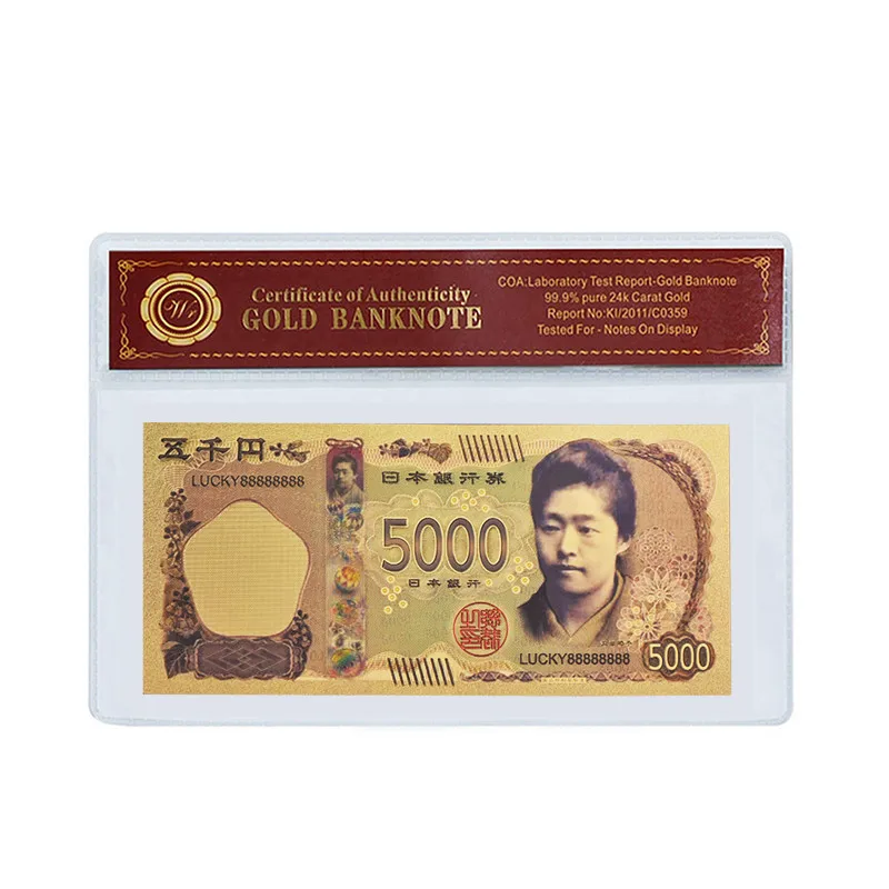 WR японская новая позолоченная банкнота для коллекции цветная Золотая фольга банкноты поддельные бумажные деньги с COA рамкой бизнес подарок - Цвет: color 5000 with COA