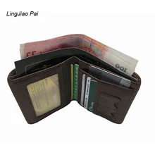 LingJiao Pai Men’s Travel Mini Wallets Travel Cow Genuine Leather Slim Credit ID Card Holder Short Wallet