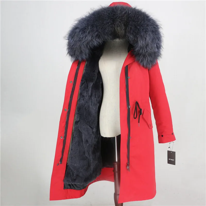 OFTBUY водонепроницаемая верхняя одежда X-long Parka зимняя куртка женская шуба из натурального меха енота капюшон Подкладка из натурального кроличьего меха