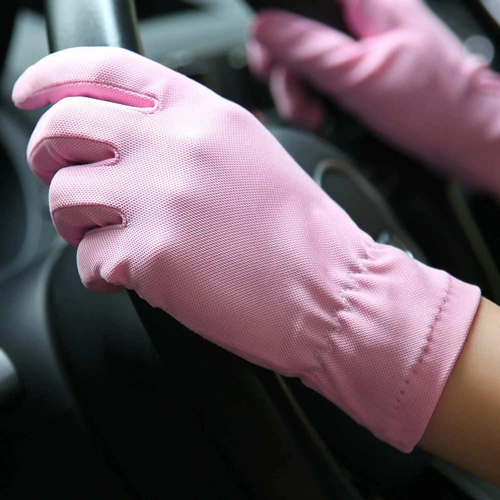 Перчатки для вождения женские солнцезащитные тонкие стильные летние дышащие Нескользящие пять пальцев женские перчатки указательные сенсорные SZ103W1
