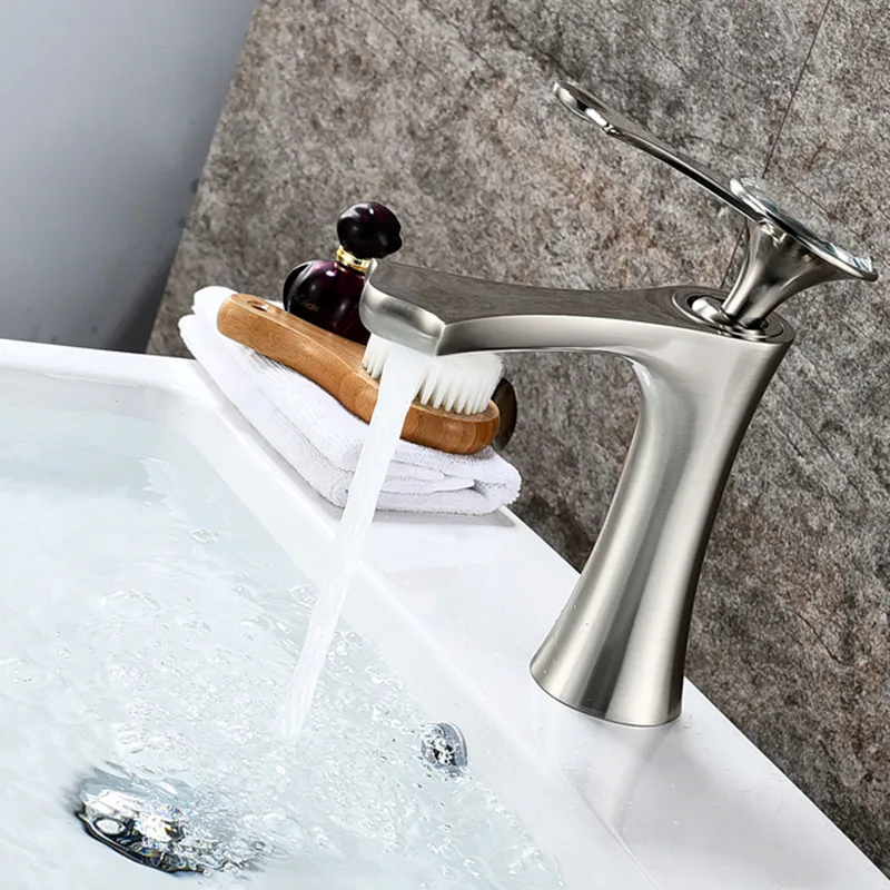 brushed nickel LIUYUE смесители для раковины латунь белый/золотой/черный деликатный Алмазный дизайн низкий кран для раковины ванной комнаты Холодный/горячий кран раковина смесители - Цвет: brushed nickel