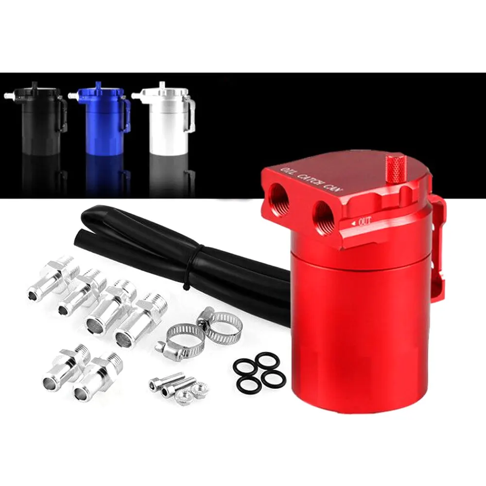 1Set Universal 300ml Oil Catch Can Tank, Aluminum Alloy Dual Cylinder Polish Baffled Engine Air Oil Separator Tank Reservoir Kit