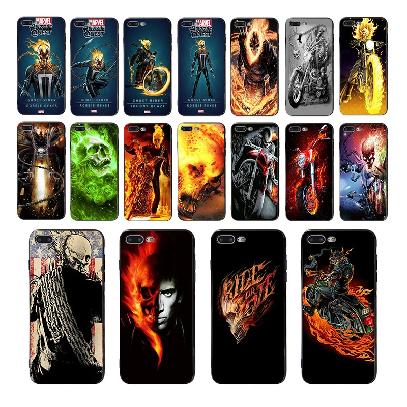 

IMIDO Soft black silicone phone case for iphone X XS XR XSmax 6 6s 7 8 plus 5 5s SE marvel Ghost Rider design TPU cover shell